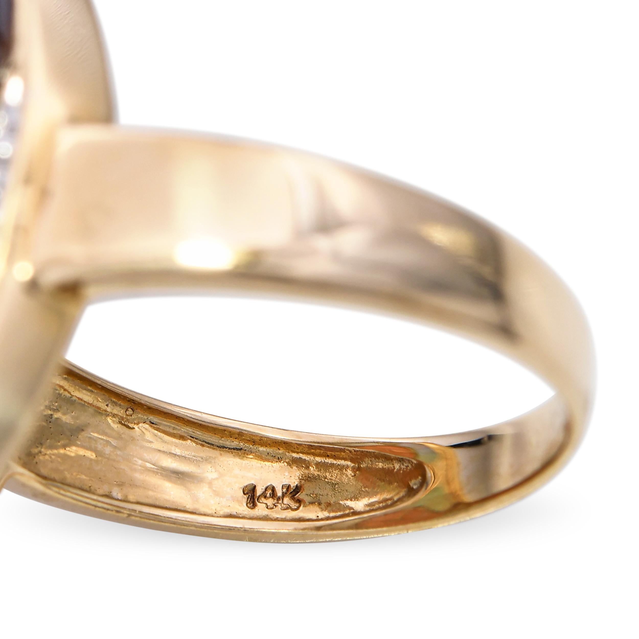 14k Yellow Gold Pink Jade Diamond Mother of Pearl Inlay Ring