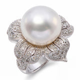 Platinum South Sea Pearl and Diamond Flower Statement Ring