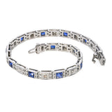 Art Deco 18k White Gold Diamond and Synthetic Sapphire Line Bracelet
