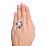 X 18k Black Rhodium White Gold Pearl Tsavorite and Diamond Floral Ring