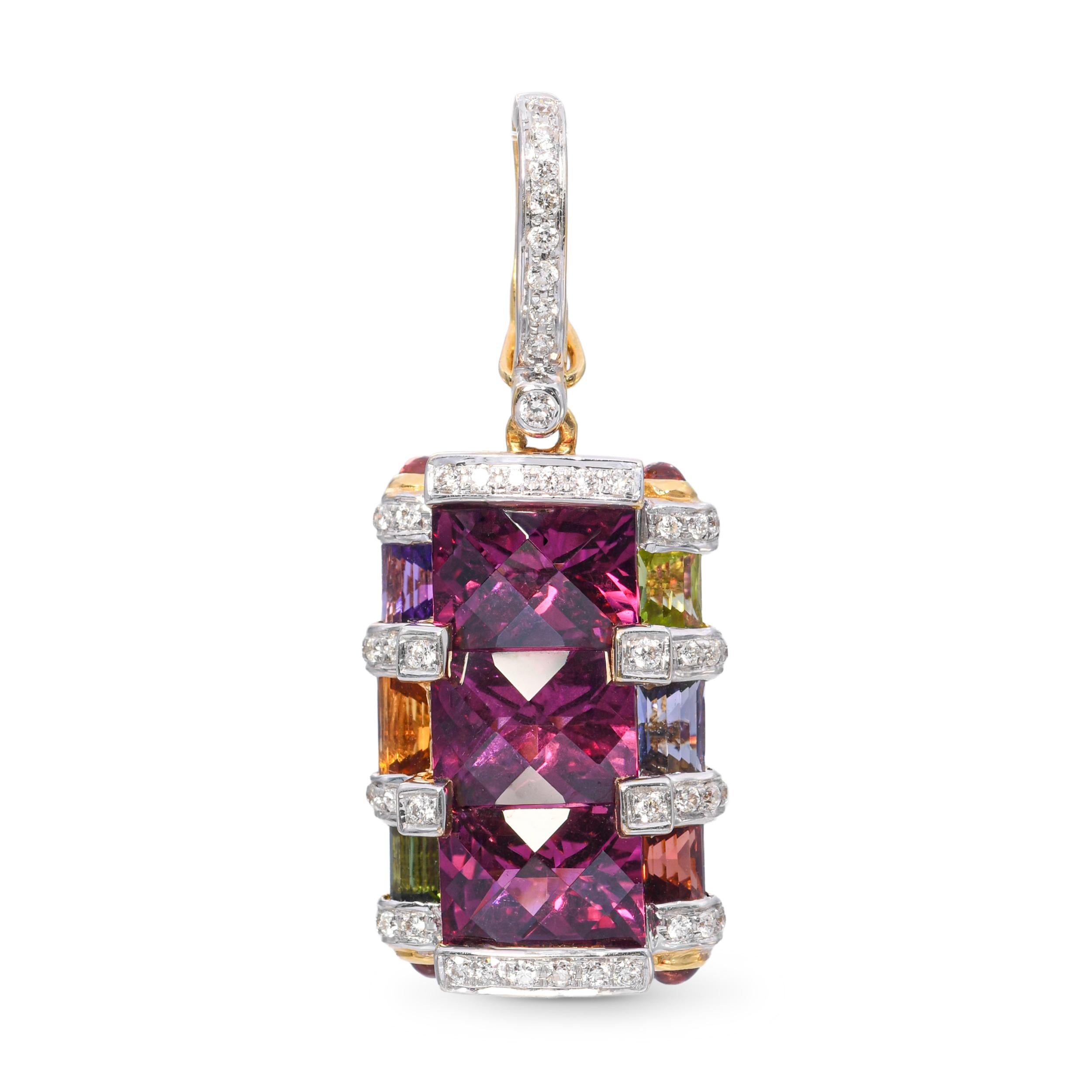 Bellarri 18k Yellow Gold Assorted Multi Color Gem & Diamond Pendant