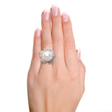 Platinum South Sea Pearl and Diamond Flower Statement Ring