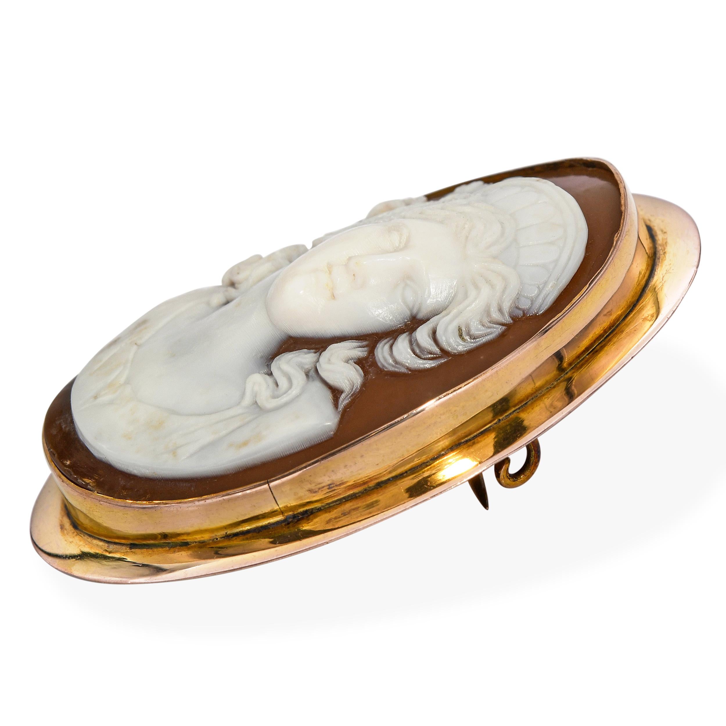 Antique 8k Yellow Gold Shell Cameo Hera Brooch