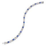 Art Deco 18k White Gold Diamond and Synthetic Sapphire Line Bracelet