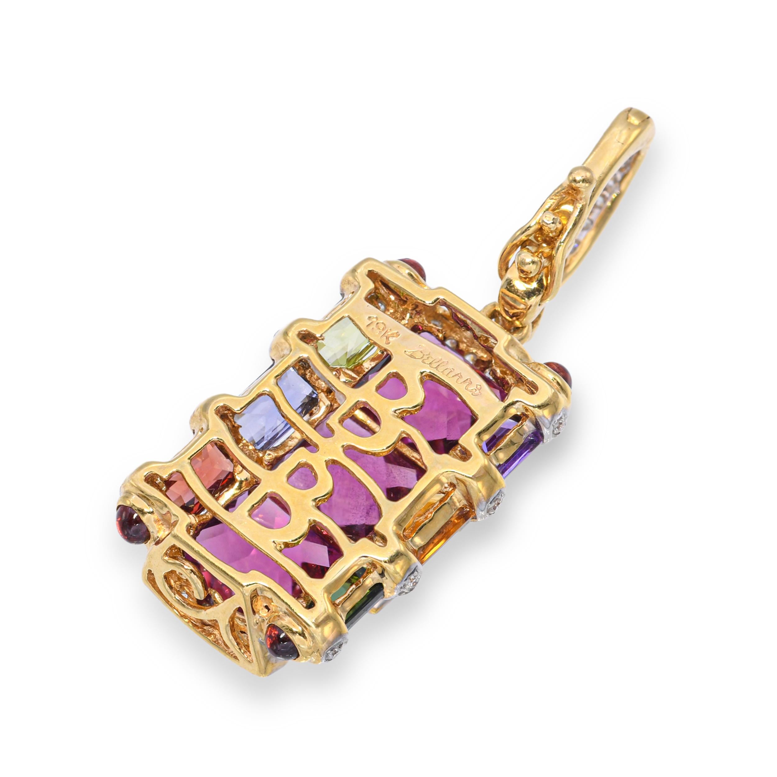 Bellarri 18k Yellow Gold Assorted Multi Color Gem & Diamond Pendant