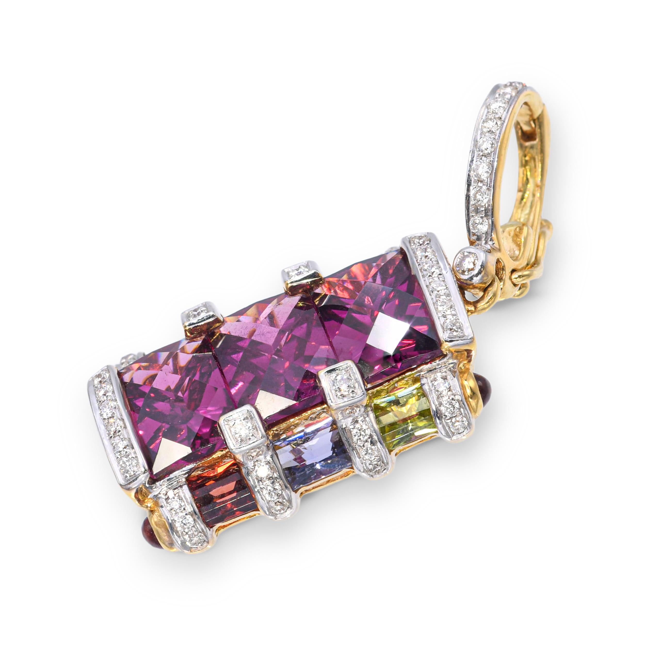 Bellarri 18k Yellow Gold Assorted Multi Color Gem & Diamond Pendant