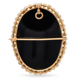 Antique 13k Yellow Gold Hera Hardstone and Seed Pearl Cameo Brooch Pendant