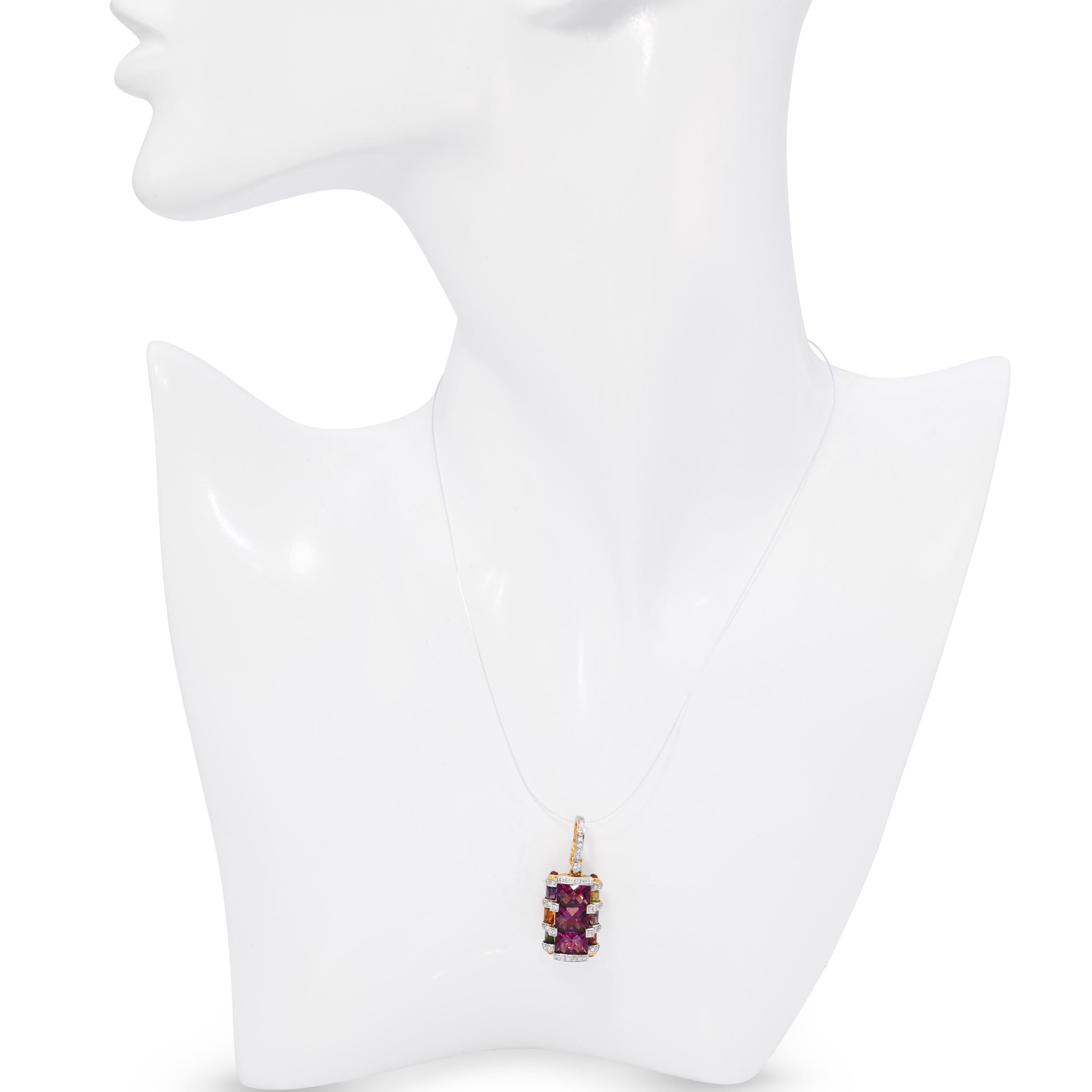 Bellarri 18k Yellow Gold Multi Color Assorted Gem & Diamond Pendant