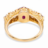 Antique English 15k Yellow Gold Ruby Cabochon and Old Mine-Cut Diamond Ring