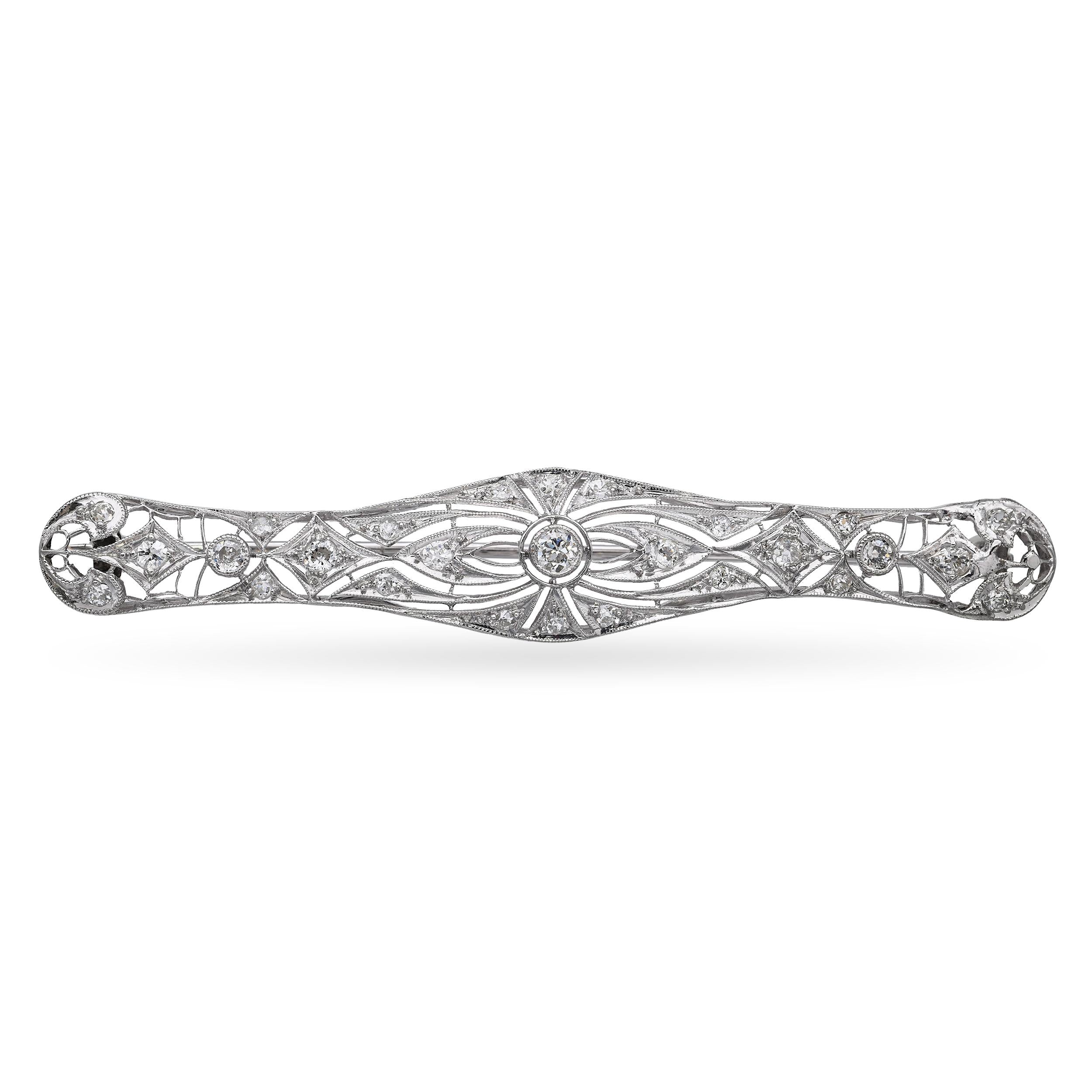 Art Deco Platinum and White Gold Diamond Bar Brooch