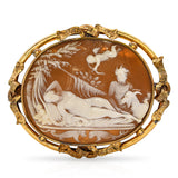 Antique Gold Filled Ornate Venus Laying Down Sensually Shell Cameo Brooch