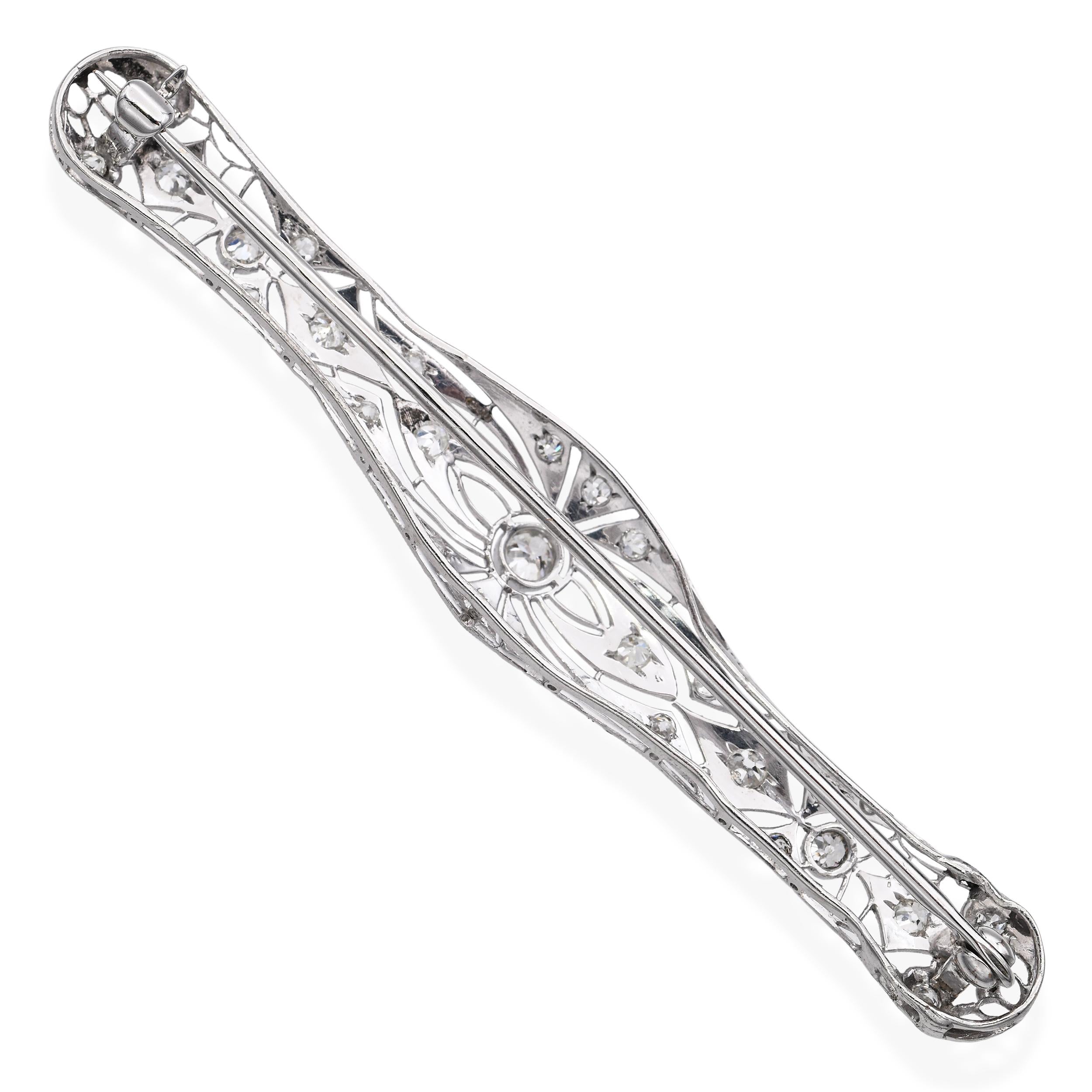 Art Deco Platinum and White Gold Diamond Bar Brooch
