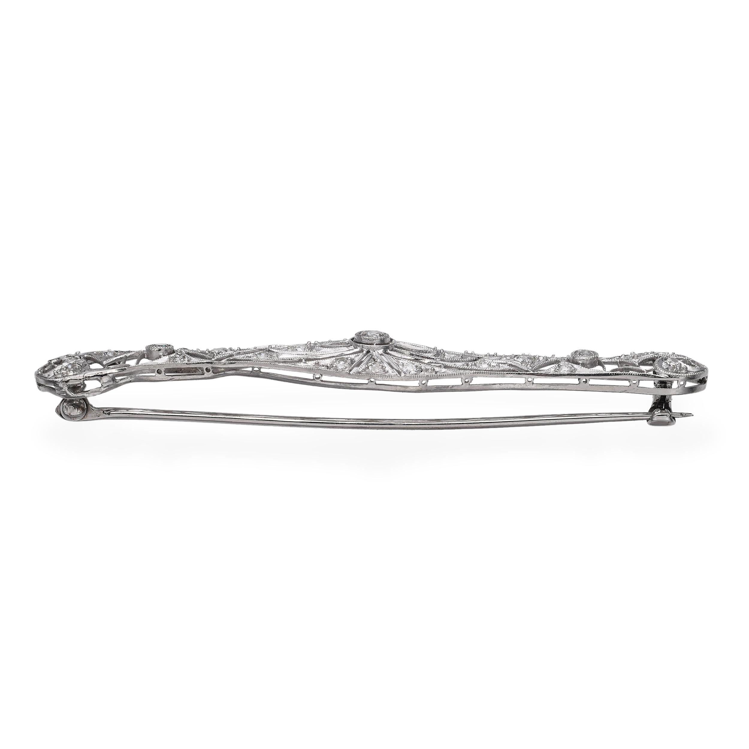 Art Deco Platinum and White Gold Diamond Bar Brooch