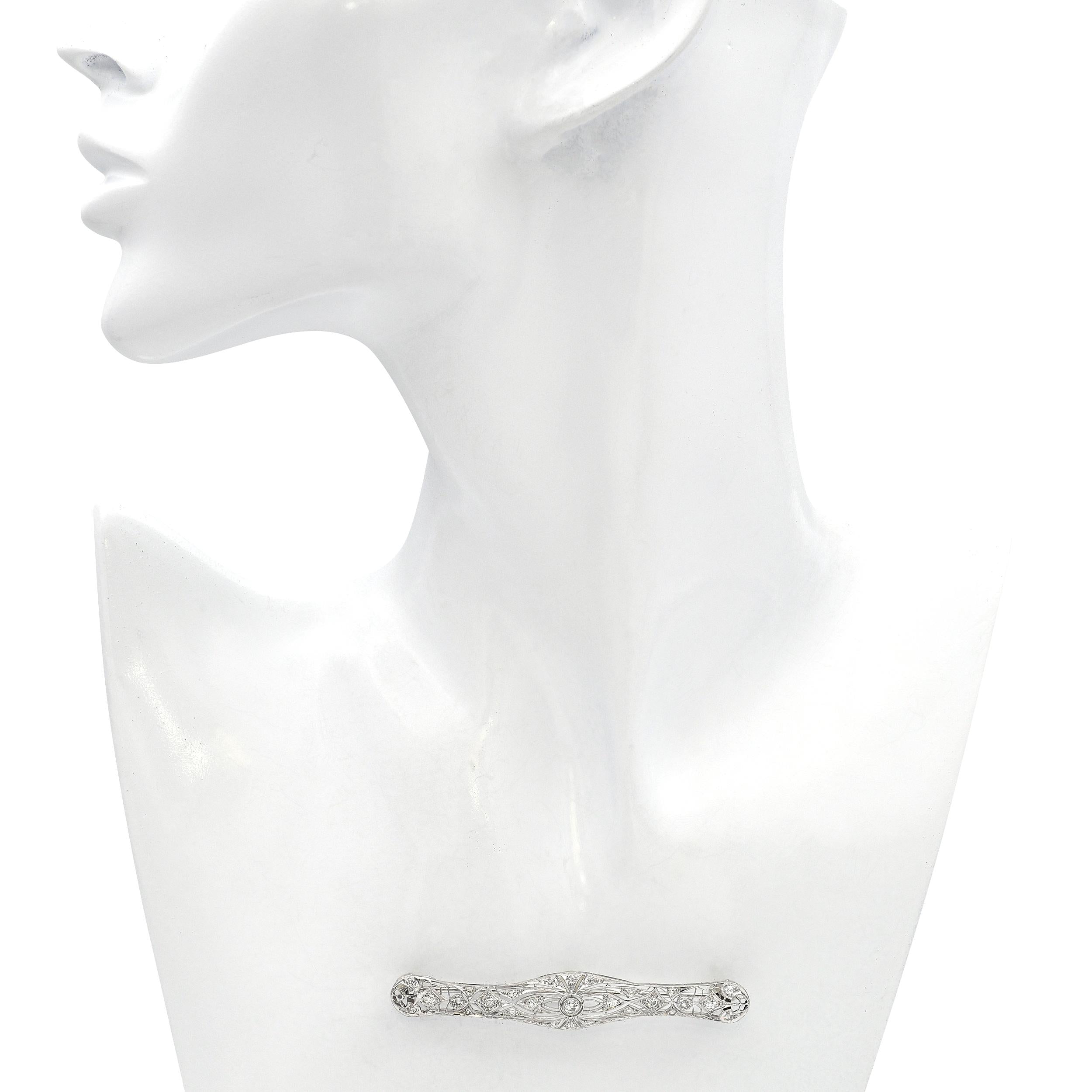 Art Deco Platinum and White Gold Diamond Bar Brooch