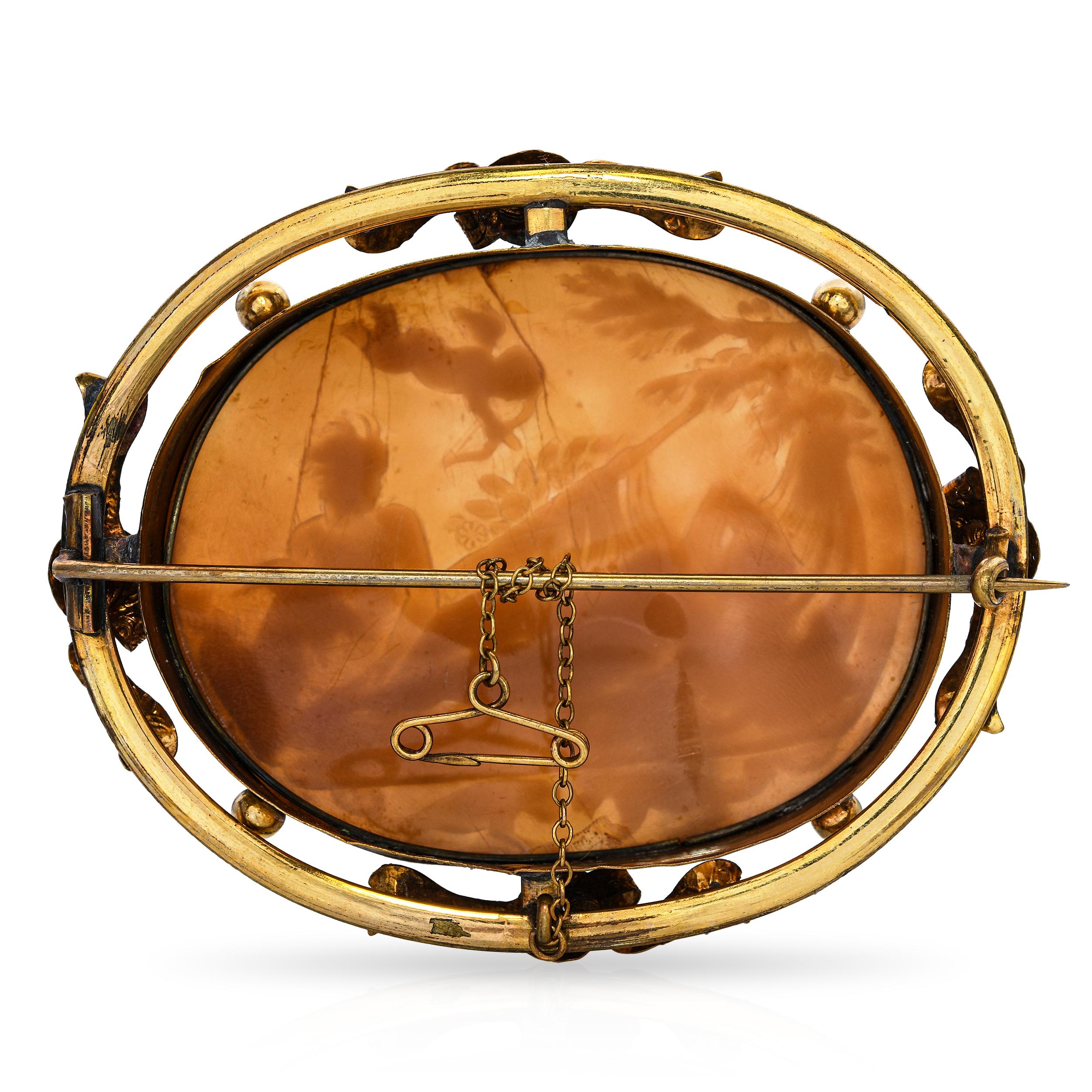 Antique Gold Filled Ornate Venus Laying Down Sensually Shell Cameo Brooch