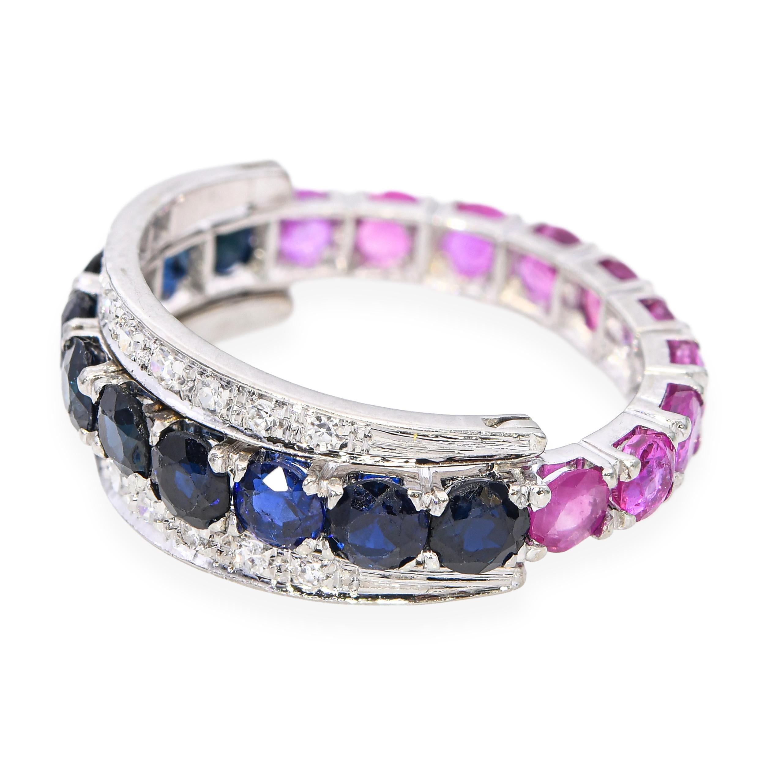 Vintage 18k White Gold Sapphire and Diamond Night and Day Ring