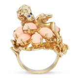 Vintage 14k Yellow Gold William Russer Cherub In Coral Cluster Ring