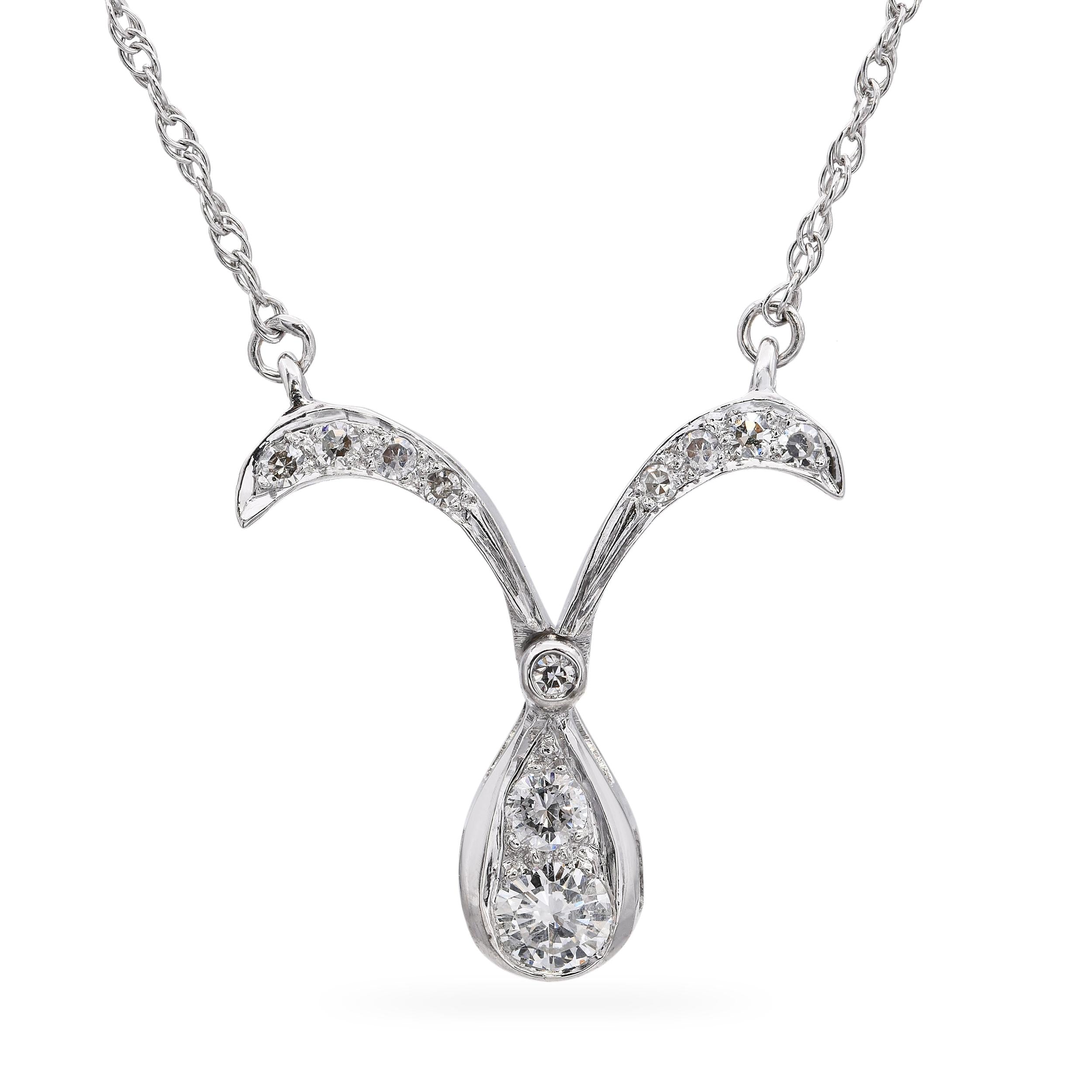 Vintage 14k White Gold 0.40tcw Diamond Modular Design Drop Pendant