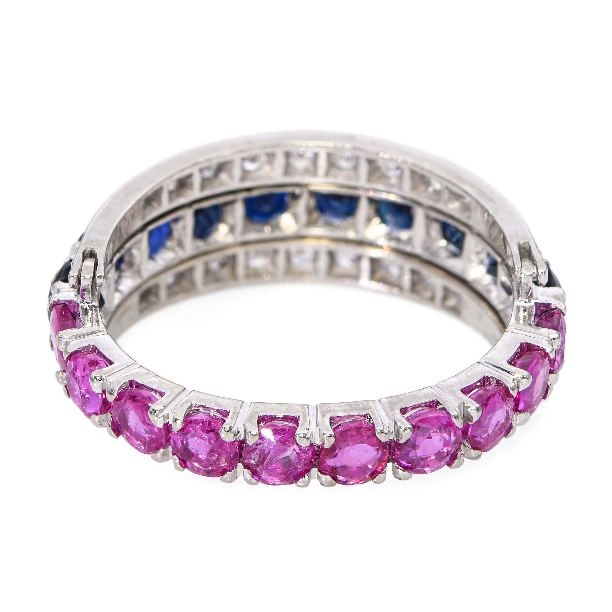 Vintage 18k White Gold Sapphire and Diamond Night and Day Ring