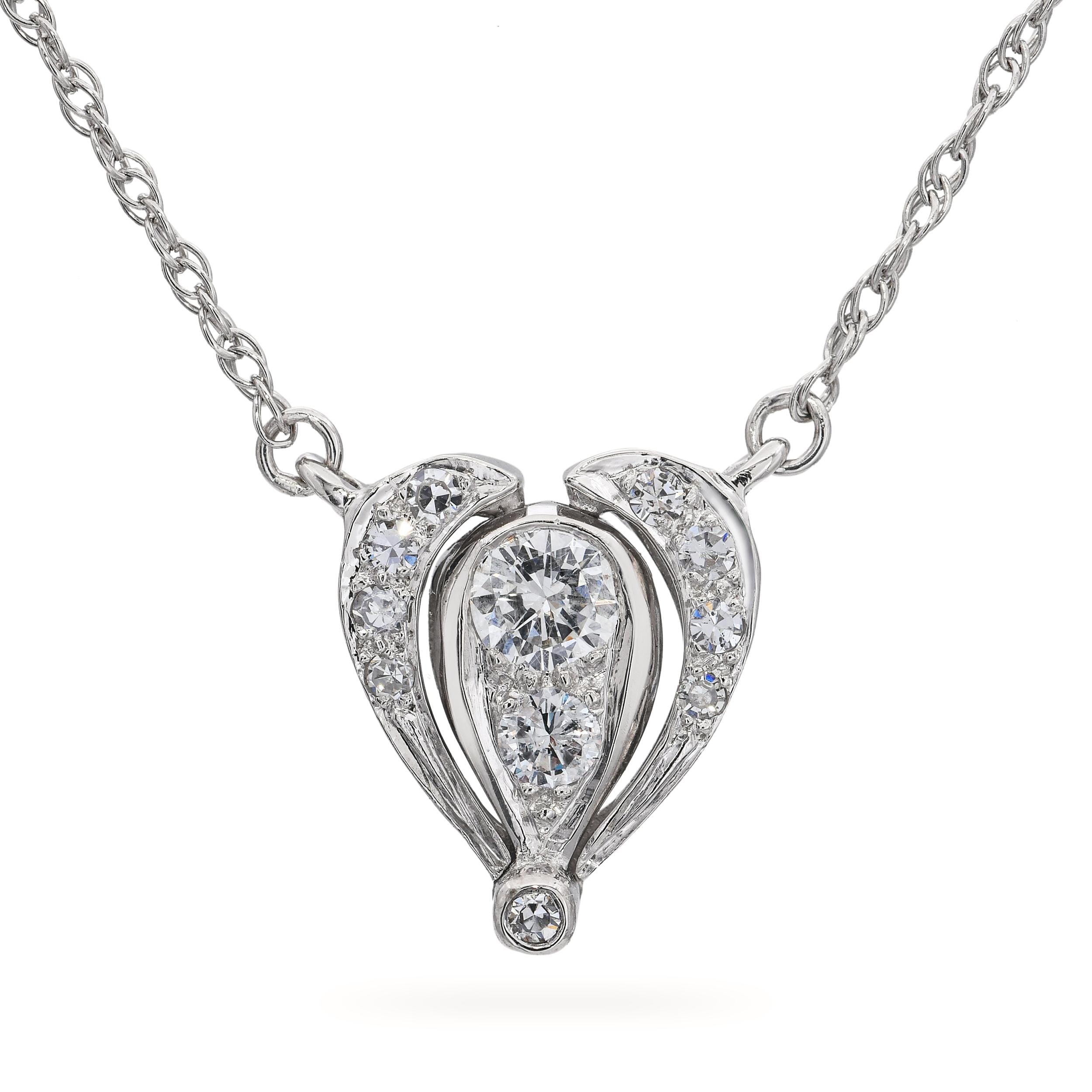 Vintage 14k White Gold 0.40tcw Diamond Modular Design Drop Pendant