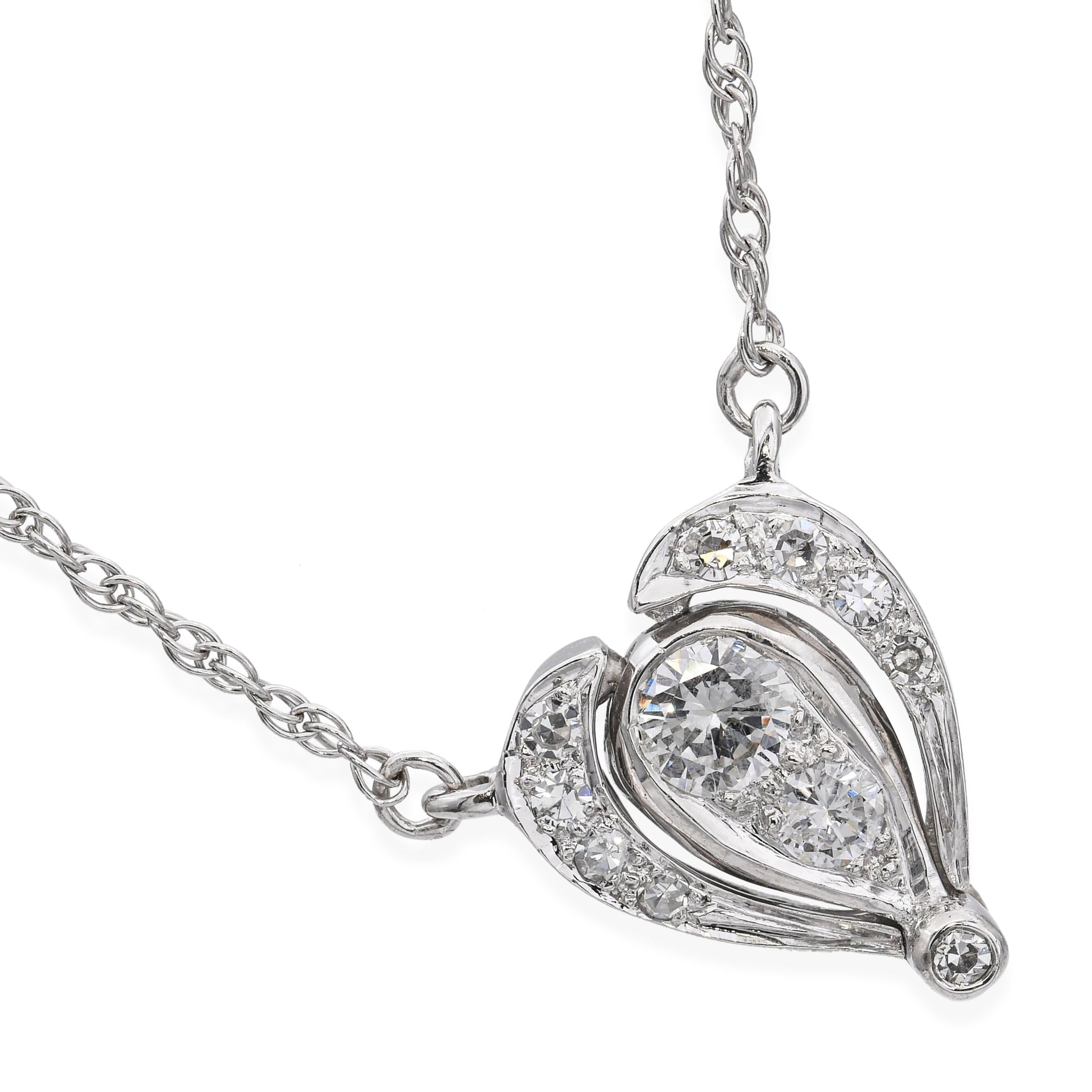 Vintage 14k White Gold 0.40tcw Diamond Modular Design Drop Pendant