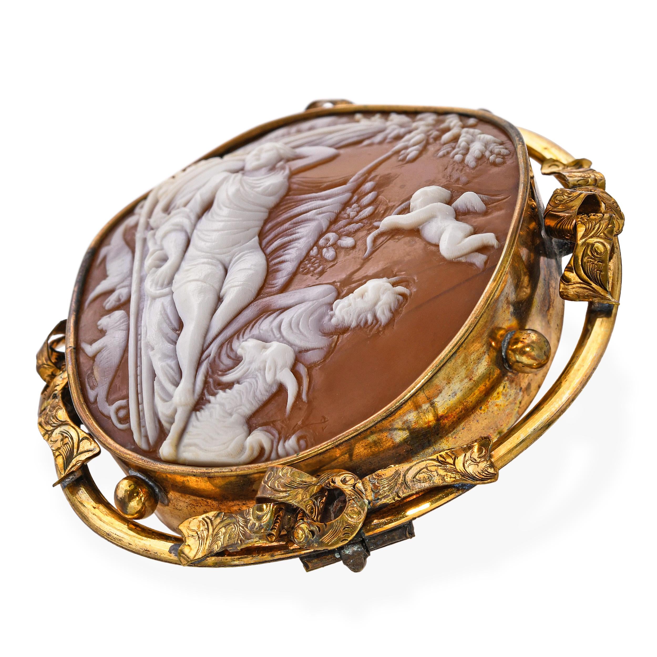 Antique Gold Filled Ornate Venus Laying Down Sensually Shell Cameo Brooch