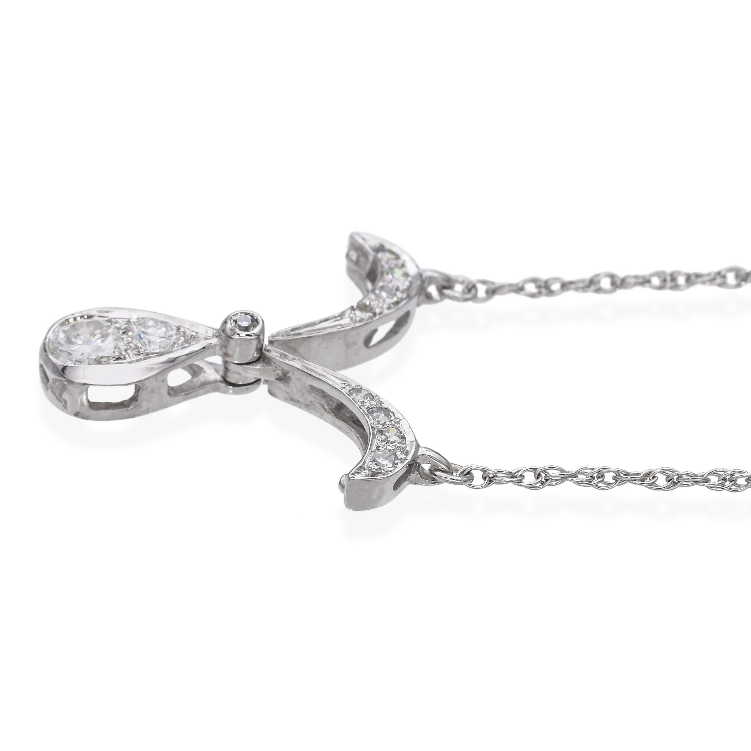 Vintage 14k White Gold 0.40tcw Diamond Modular Design Drop Pendant