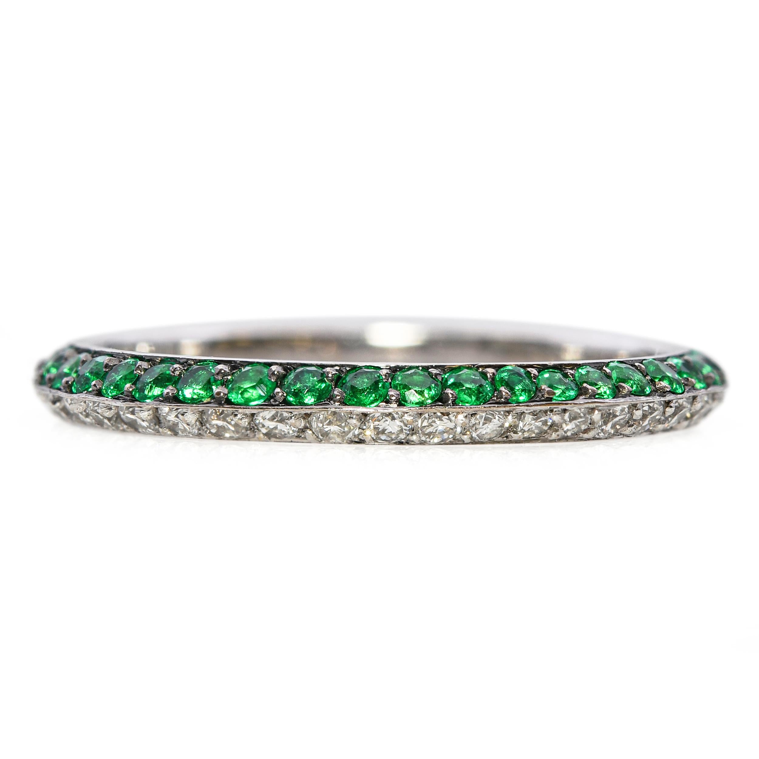 18k White Gold Diamond and Emerald Band