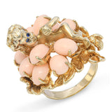 Vintage 14k Yellow Gold William Russer Cherub In Coral Cluster Ring