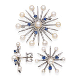 Church & Co. 14k White Gold Pearl & Sapphire Snowflake Earrings & Brooch Set