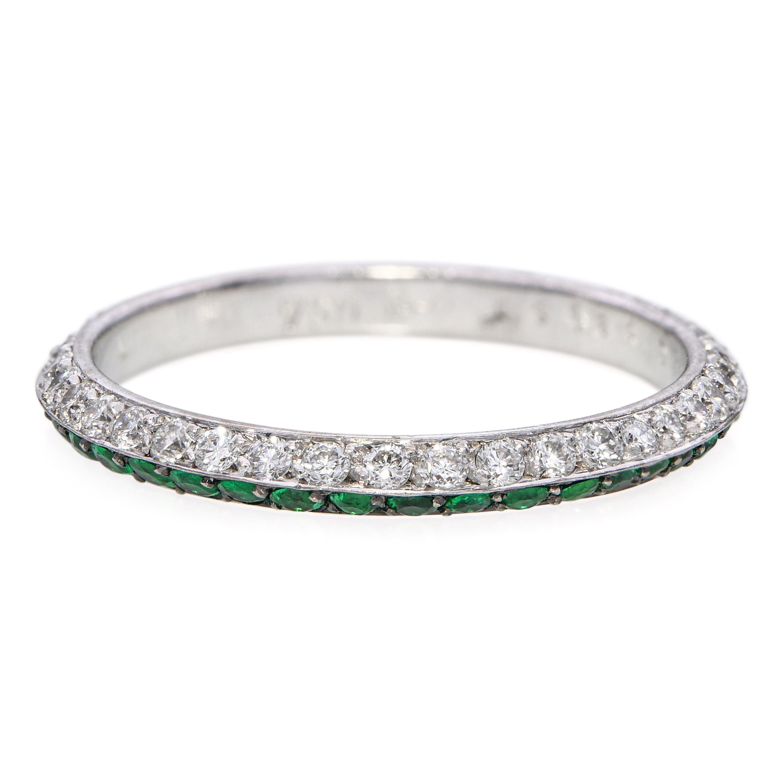 18k White Gold Diamond and Emerald Band