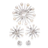 Church & Co. 14k White Gold Pearl & Sapphire Snowflake Earrings & Brooch Set