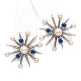 Church & Co. 14k White Gold Pearl & Sapphire Snowflake Earrings & Brooch Set