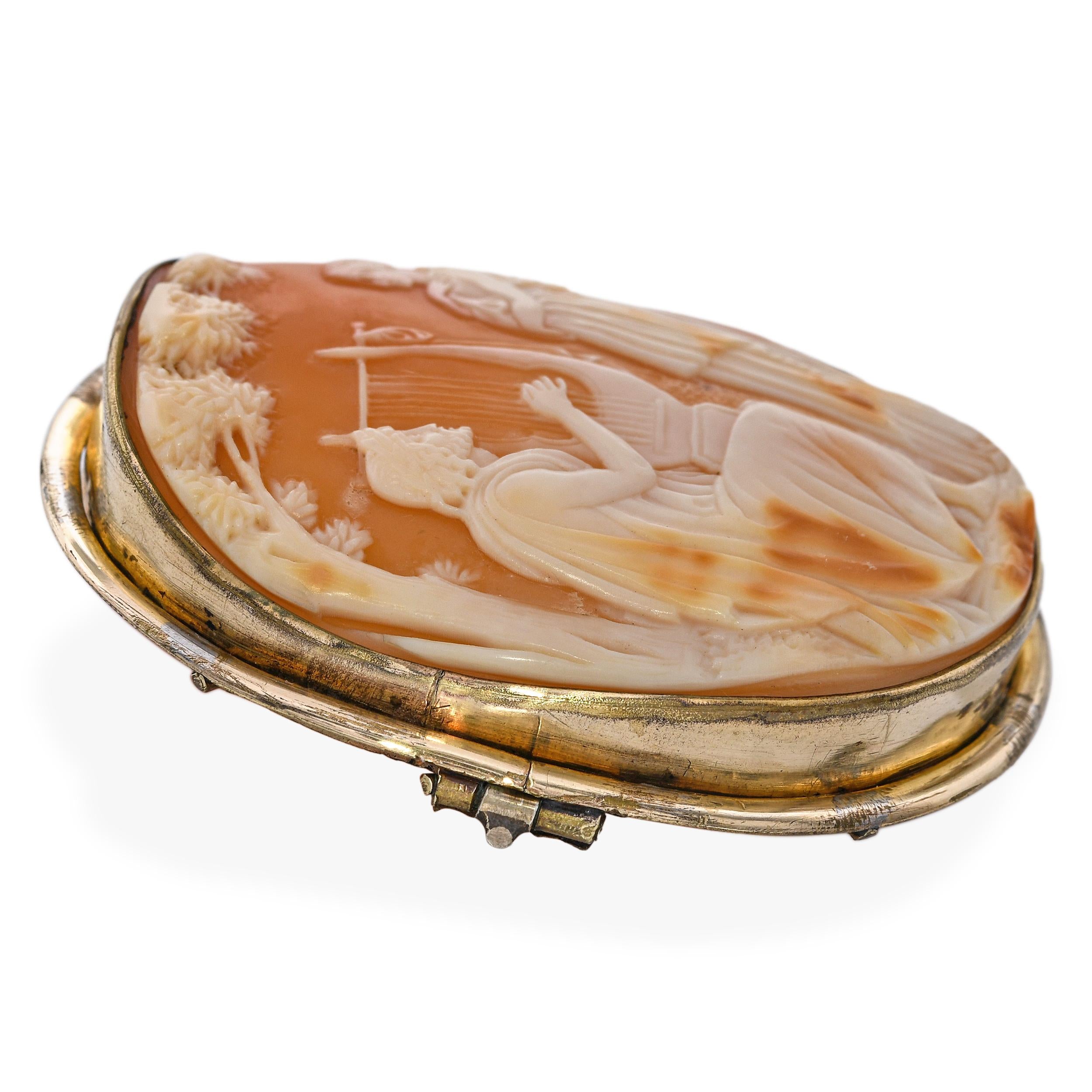 Vintage Gold Filled Shell Cameo Orpheus Playing the Lyre Brooch
