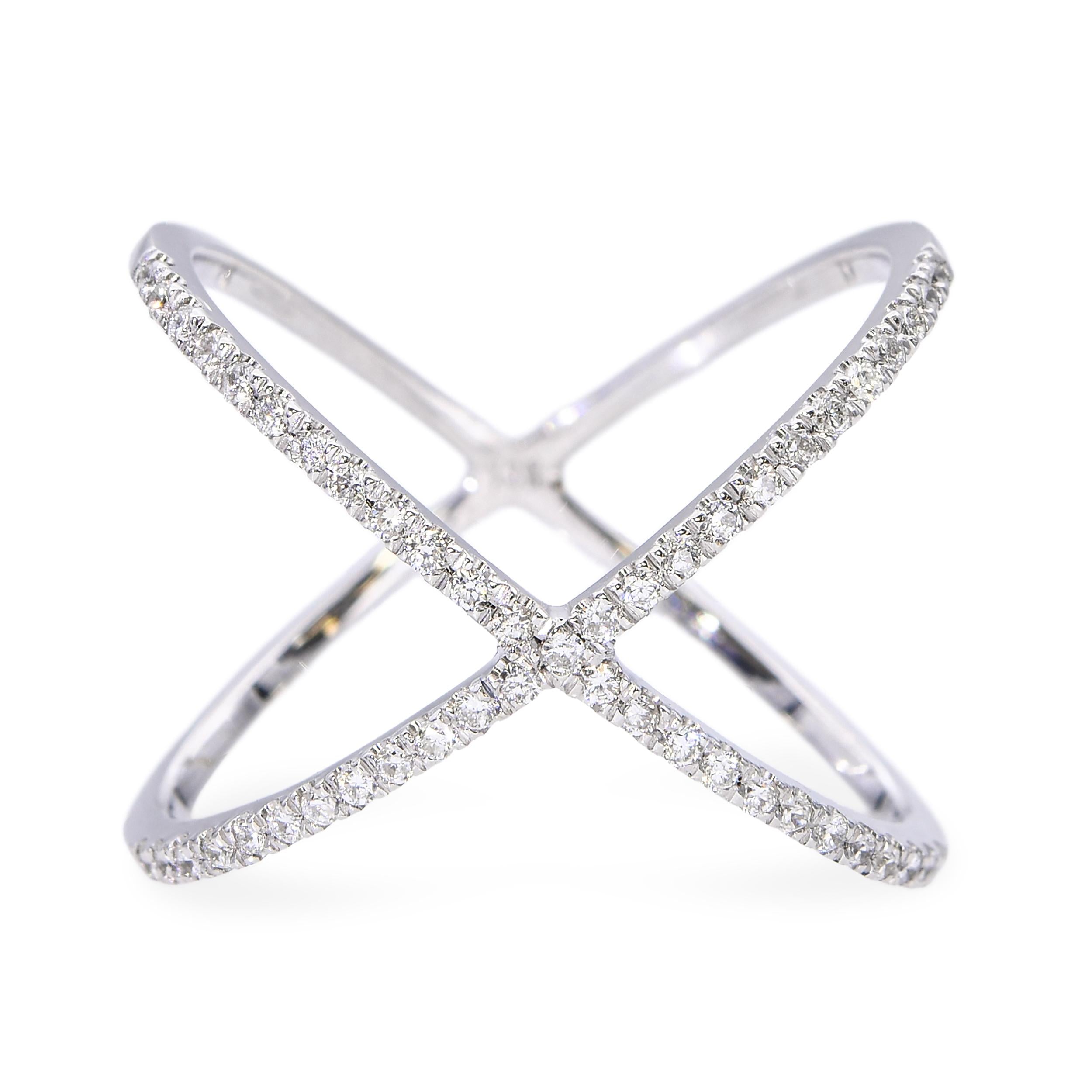 14k White Gold Diamond X-Cross Band Ring
