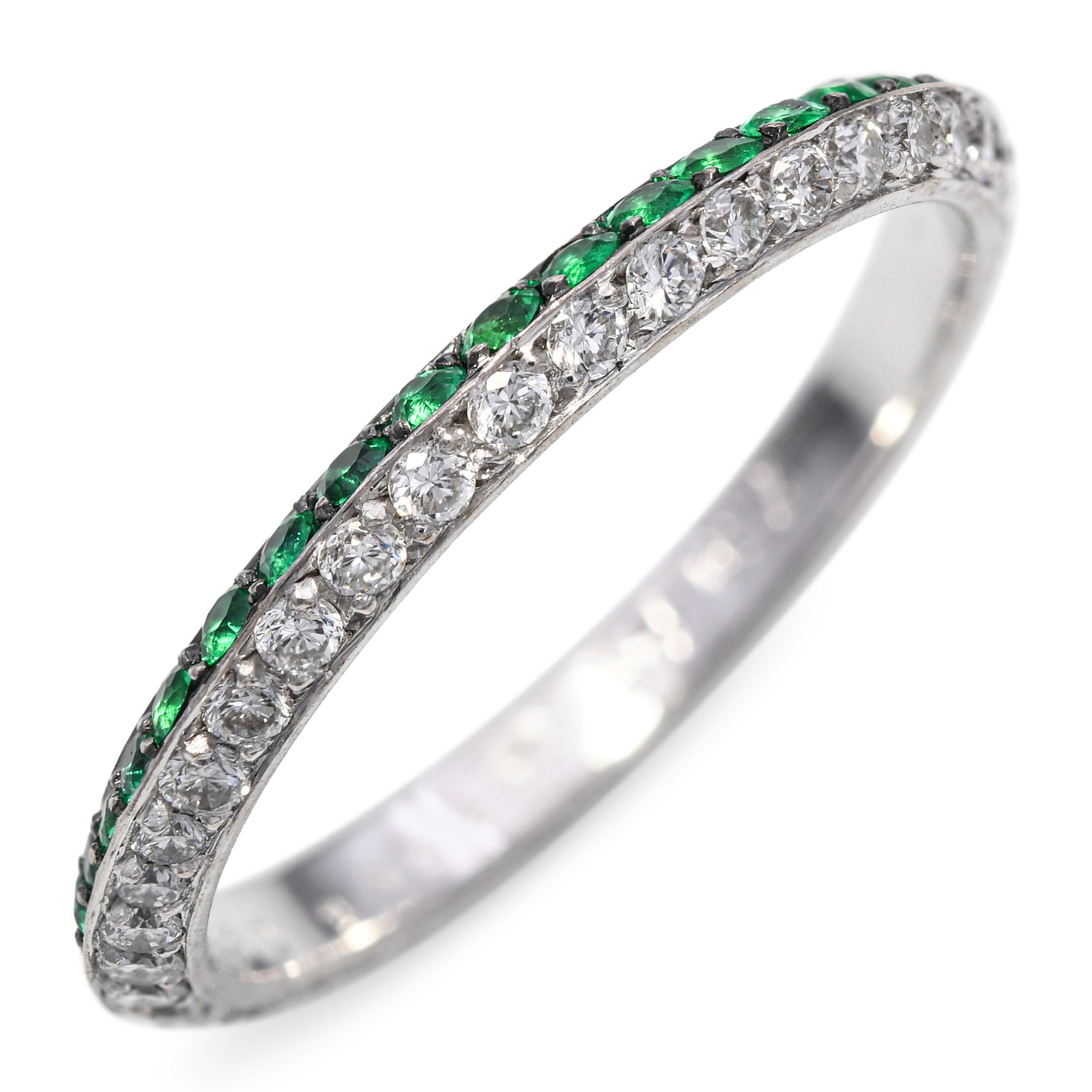18k White Gold Diamond and Emerald Band