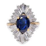 Vintage 18k Gold & Platinum 1.98ct Blue Sapphire and Diamond Ballerina Ring