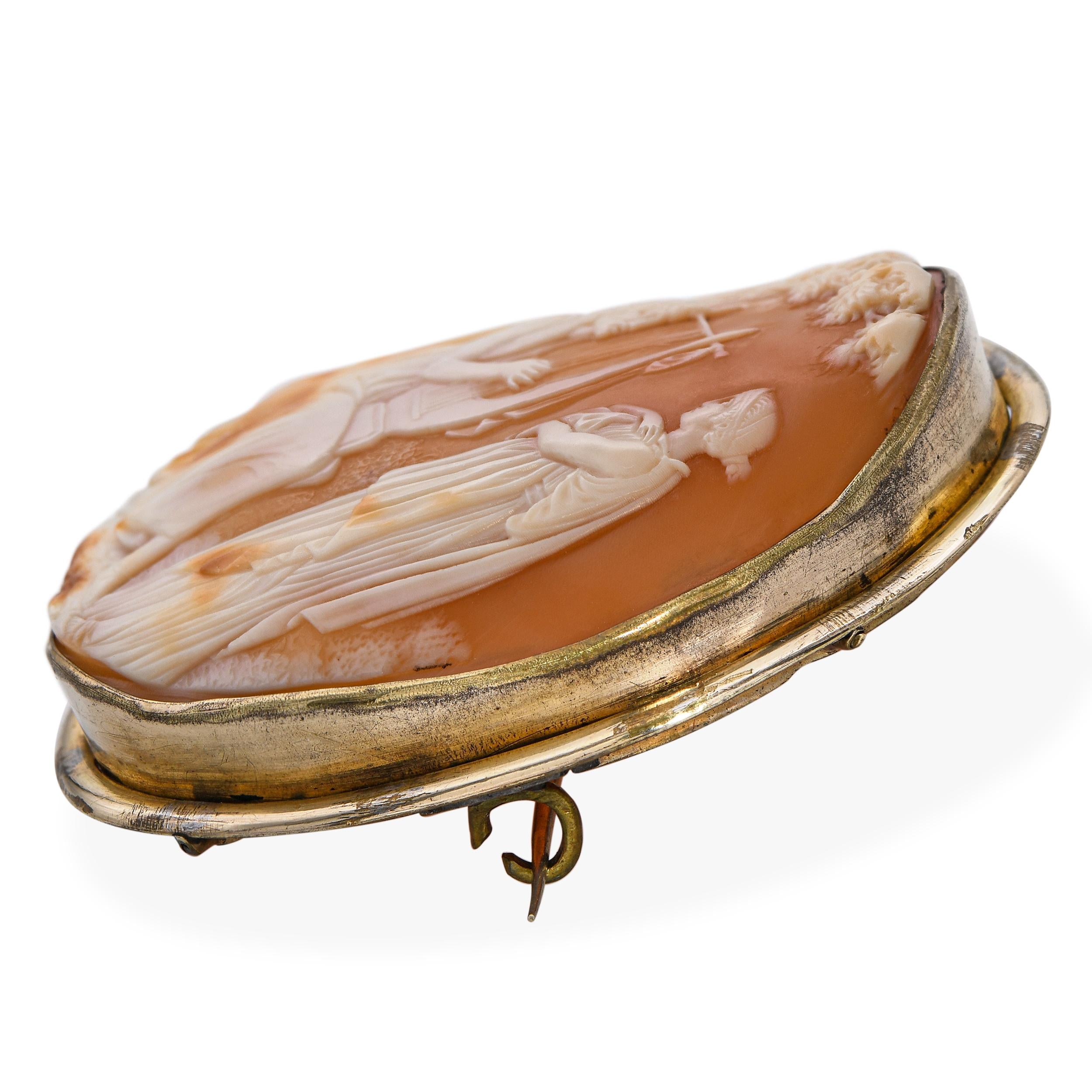 Vintage Gold Filled Shell Cameo Orpheus Playing the Lyre Brooch