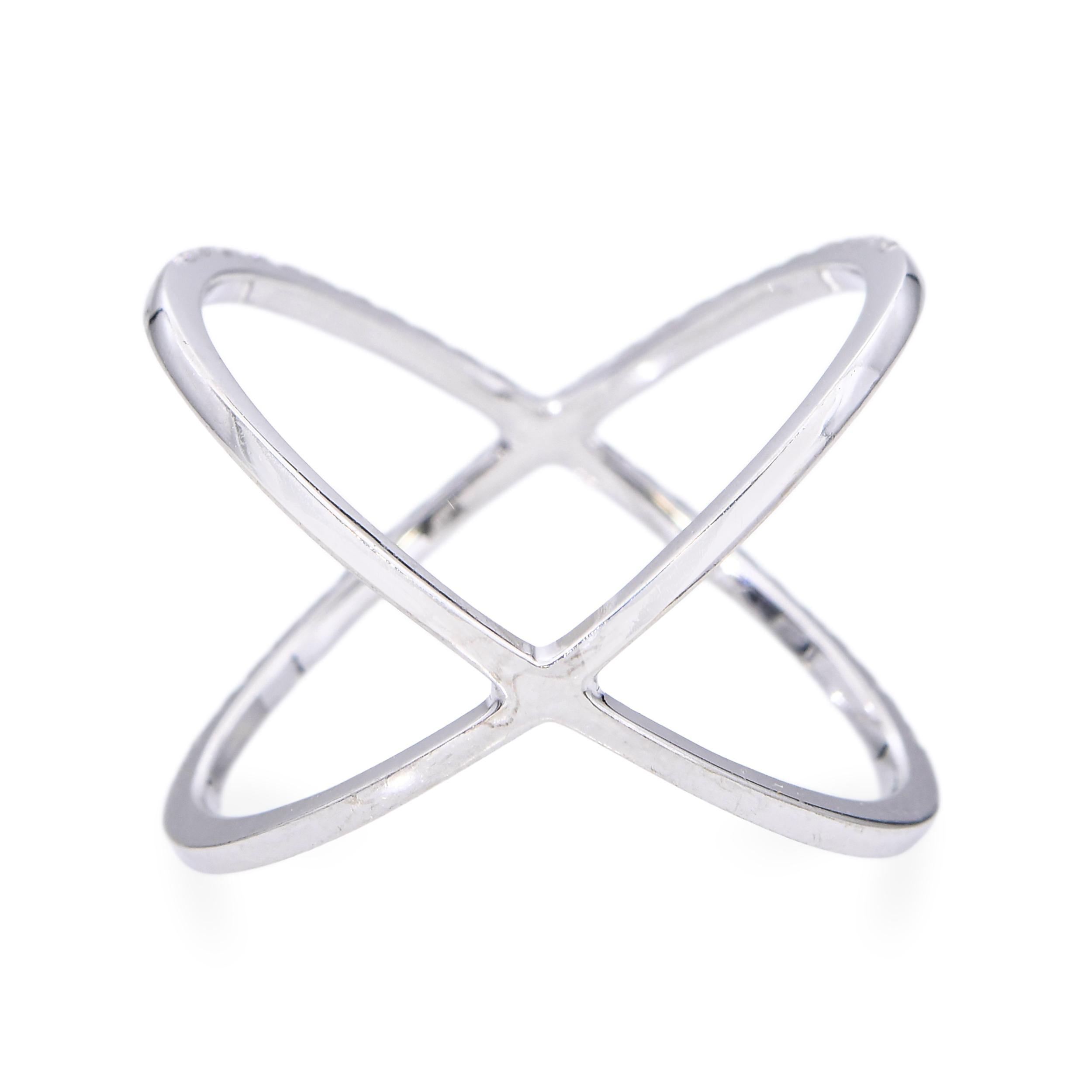 14k White Gold Diamond X-Cross Band Ring