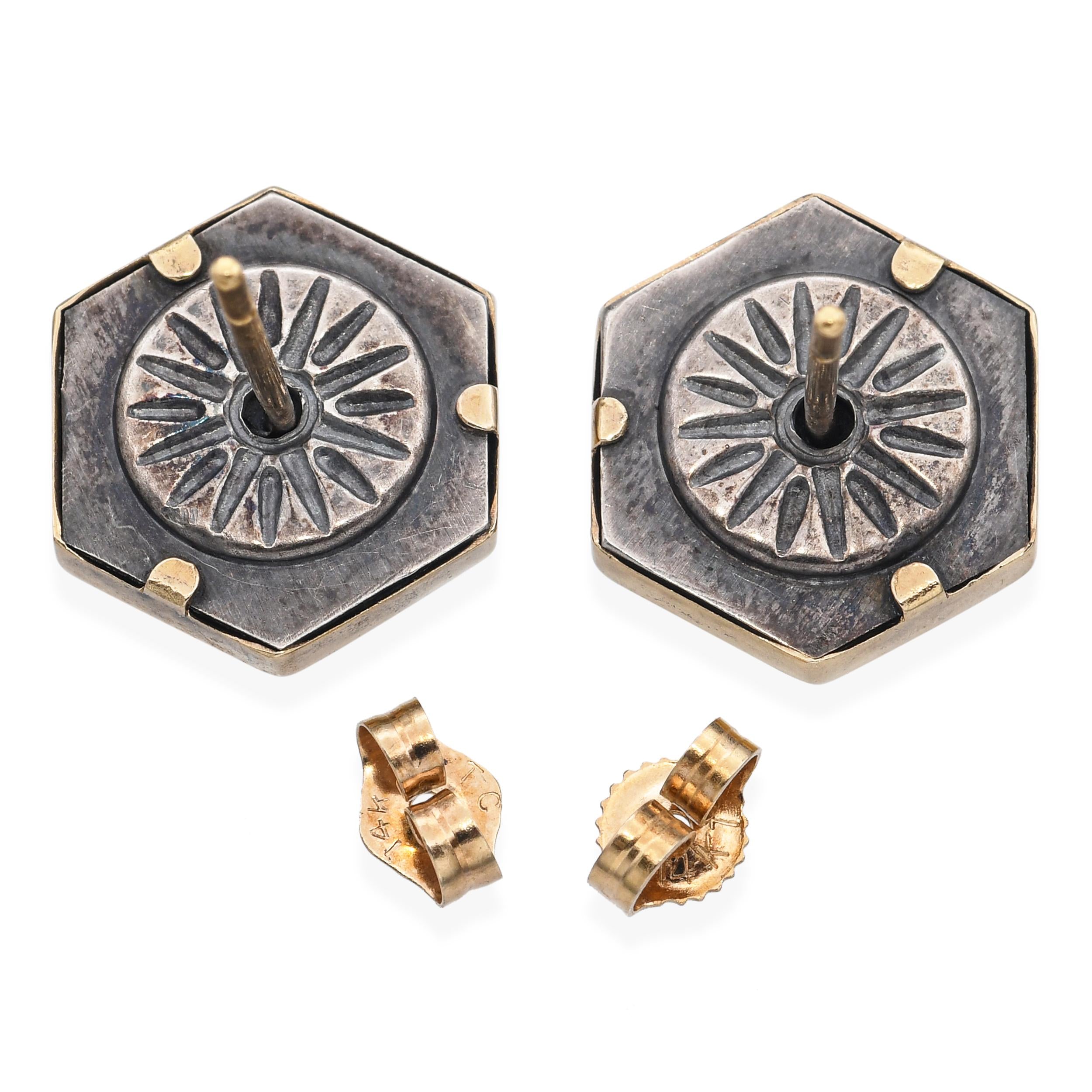 14k Yellow Gold and Sterling Silver Roman Coin Style Earrings