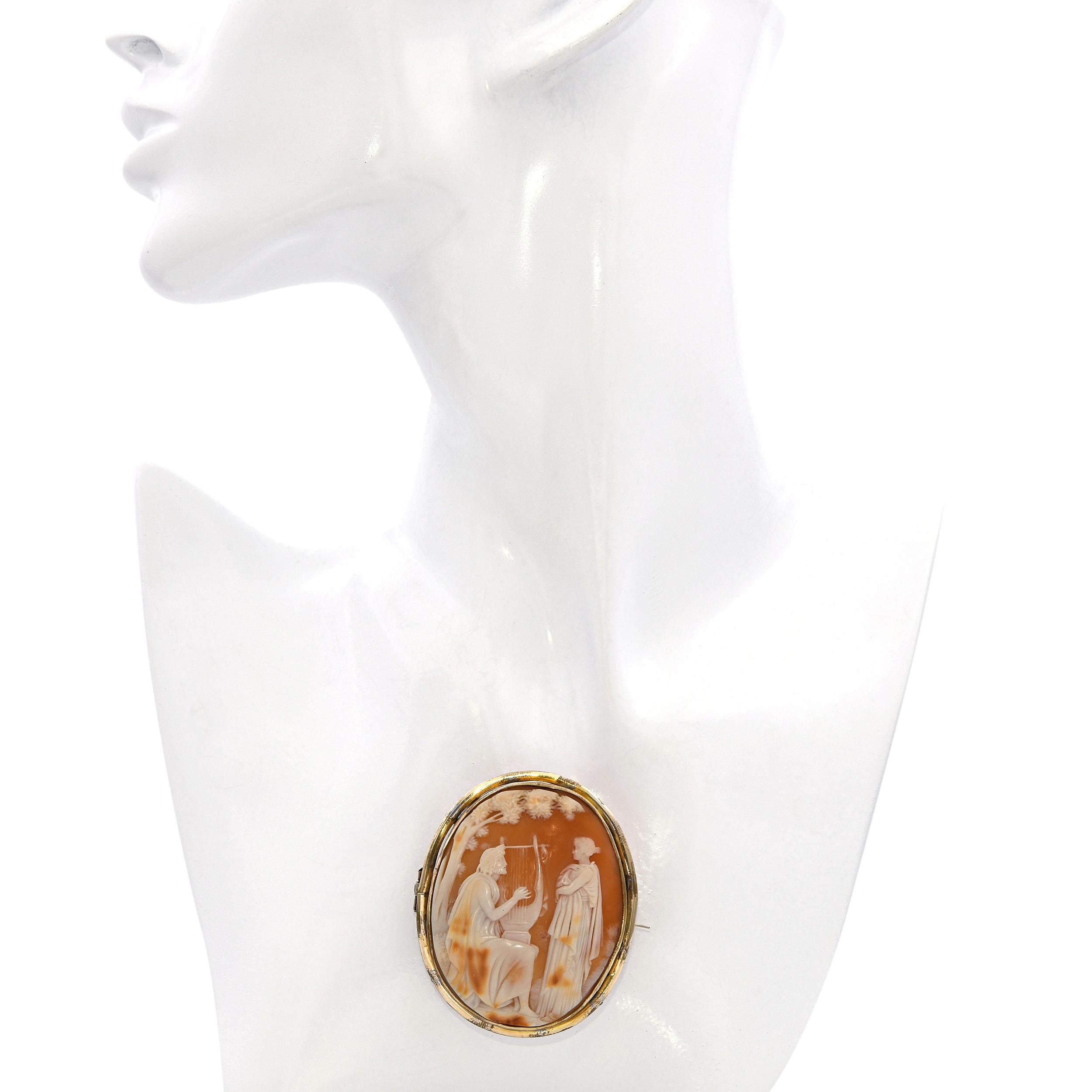 Vintage Gold Filled Shell Cameo Orpheus Playing the Lyre Brooch