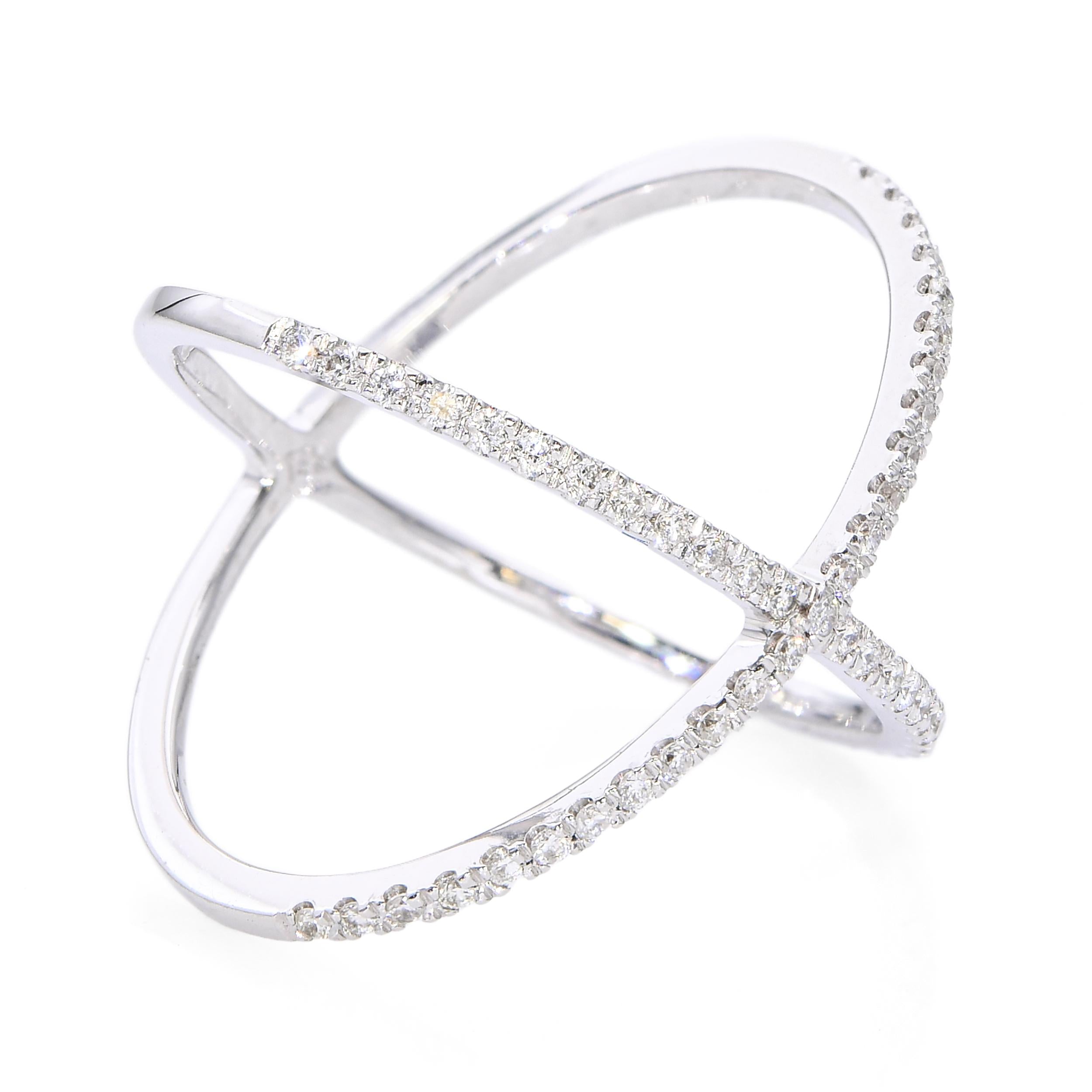 14k White Gold Diamond X-Cross Band Ring