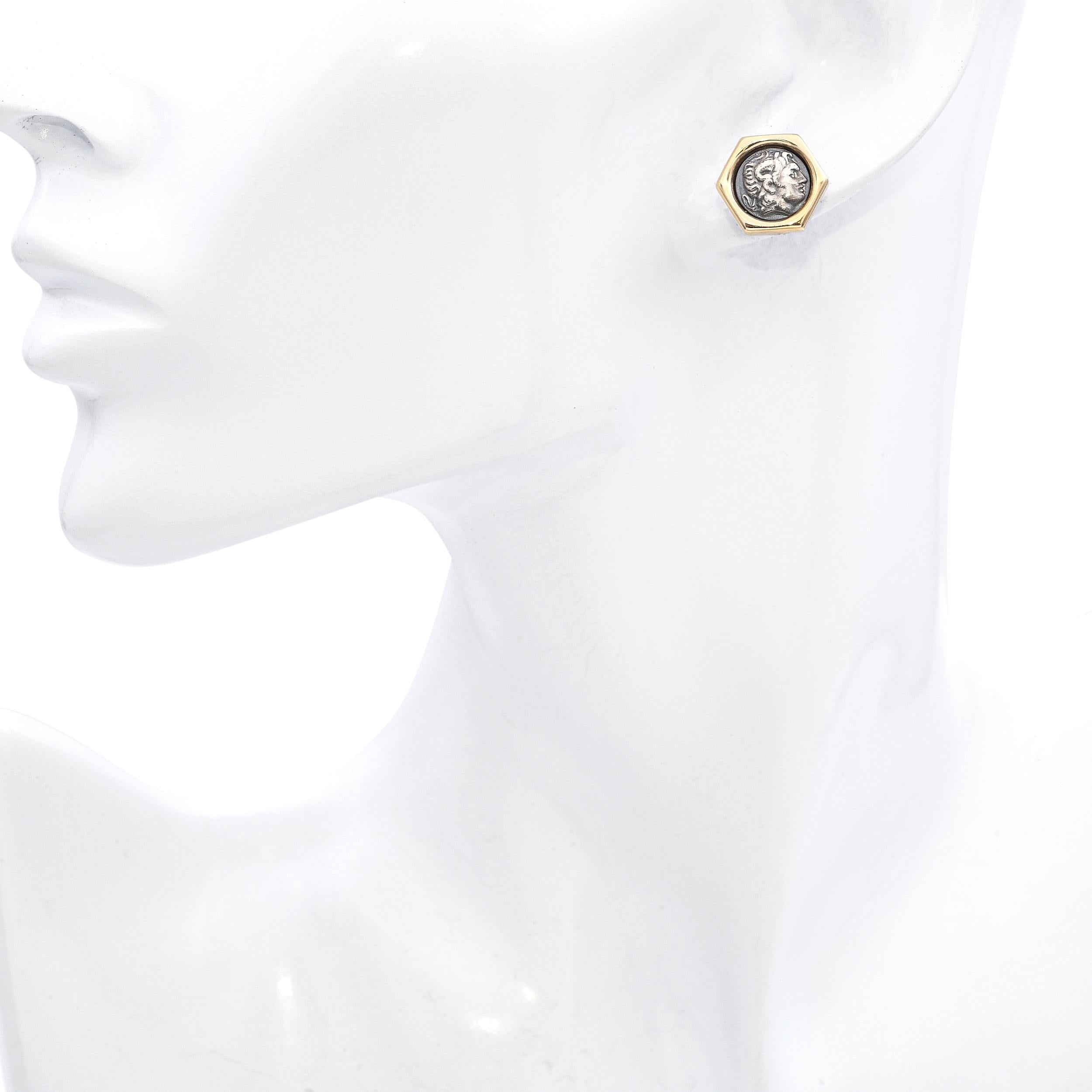 14k Yellow Gold and Sterling Silver Roman Coin Style Earrings