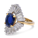 Vintage 18k Gold & Platinum 1.98ct Blue Sapphire and Diamond Ballerina Ring