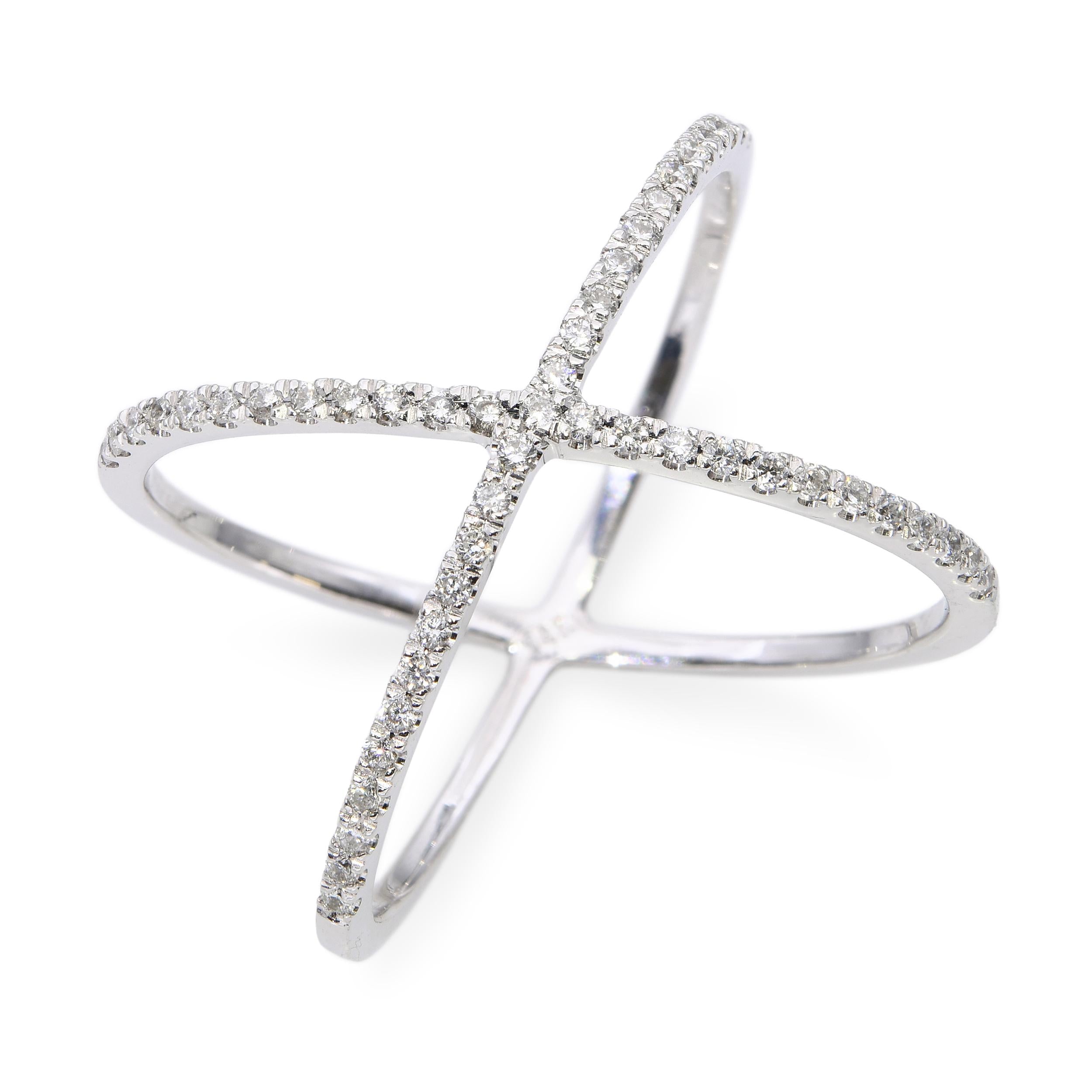 14k White Gold Diamond X-Cross Band Ring