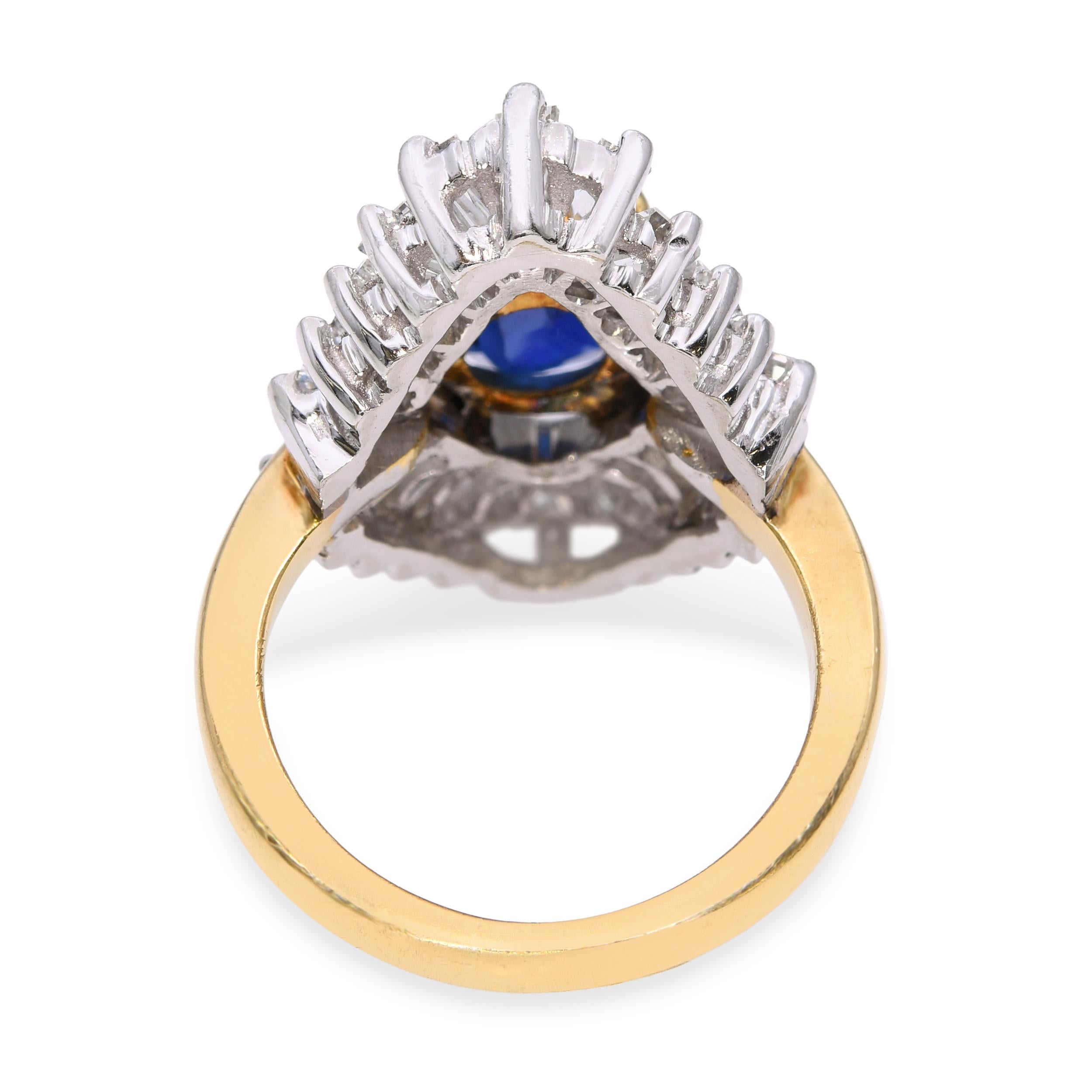 Vintage 18k Gold & Platinum 1.98ct Blue Sapphire and Diamond Ballerina Ring