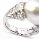 Vintage 18k White Gold 16mm Baroque South Sea Pearl and Diamond Ring