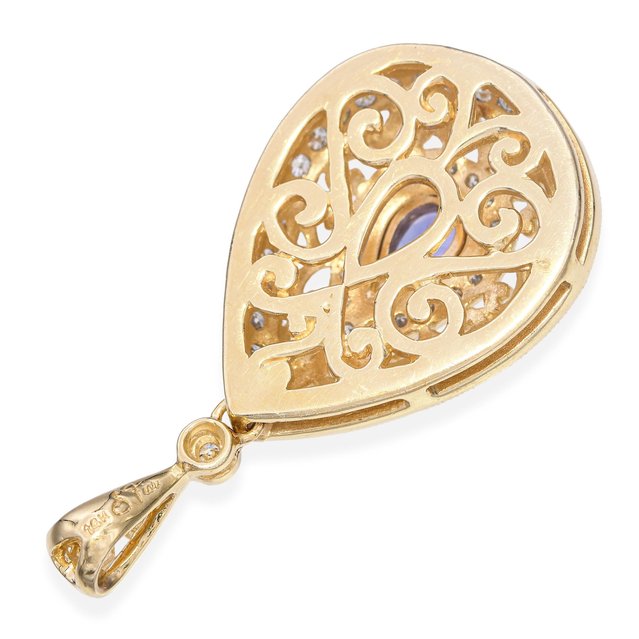 Fiori 14k Yellow Gold 0.63ct Tanzanite & Diamond Filigree Pendant