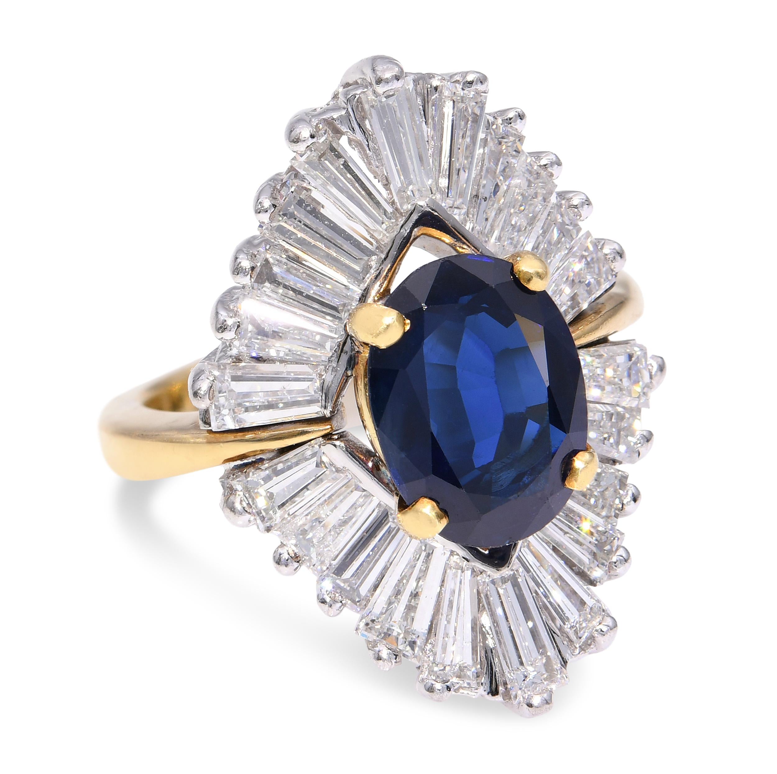 Vintage 18k Gold & Platinum 1.98ct Blue Sapphire and Diamond Ballerina Ring