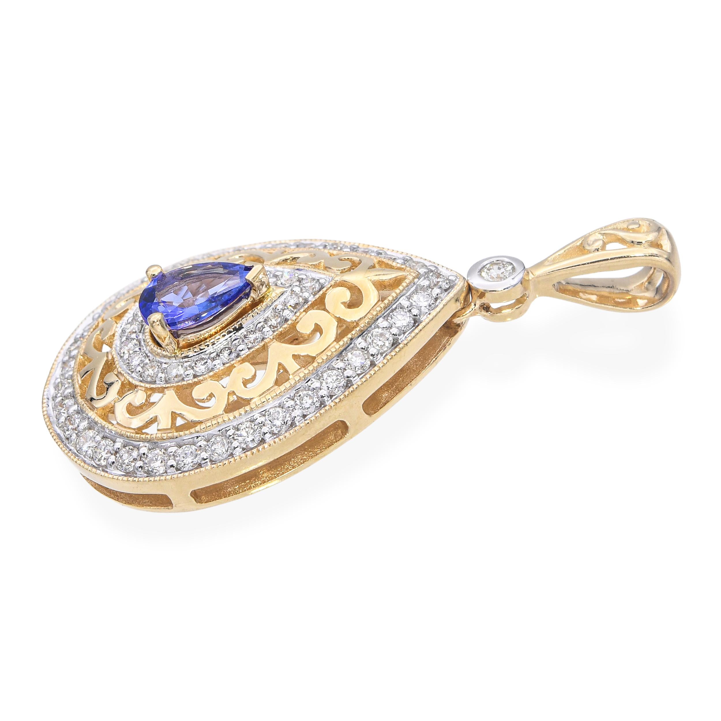 Fiori 14k Yellow Gold 0.63ct Tanzanite & Diamond Filigree Pendant